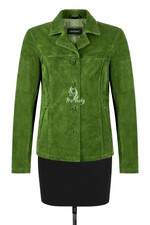 Woman’s Lime Green Suede Leather Classic Blazer Style Box Button Jacket Jennifer