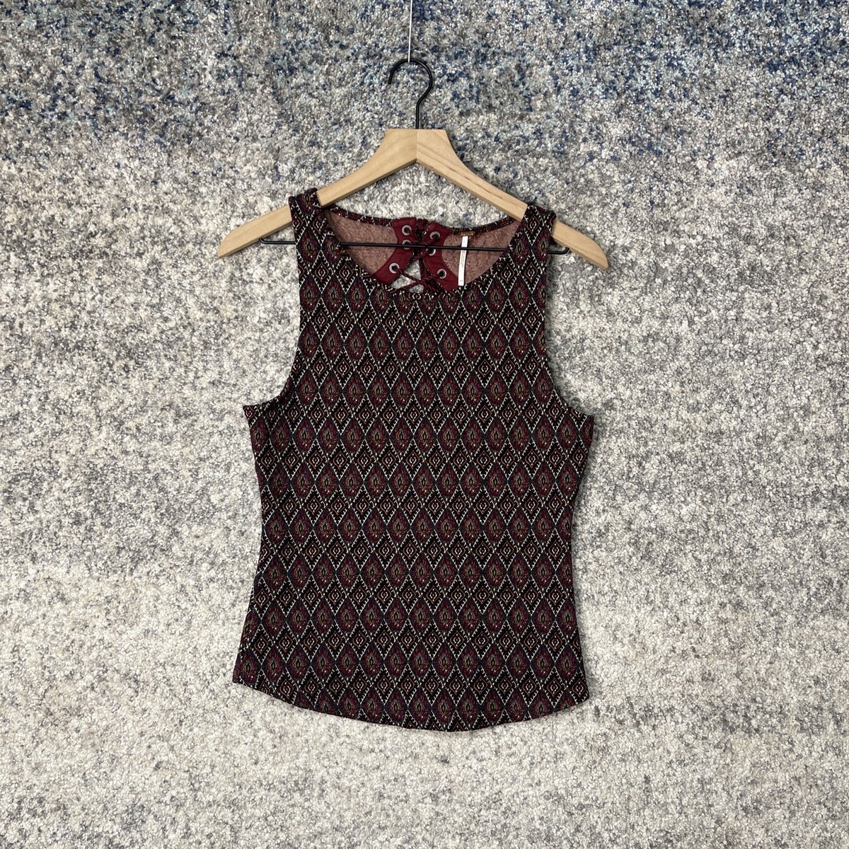 Free People Purple Bright Side Open Lace Up Back Tank Top Size
