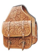 Western Natural Leather Hand Carved Saddle Bag with Silver Engraved conchos