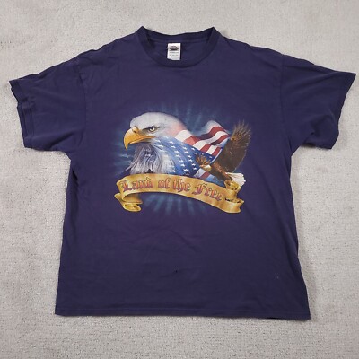 Vintage American Flag Shirt Mens XL Blue Eagle Patriotic Land Of The Free USA