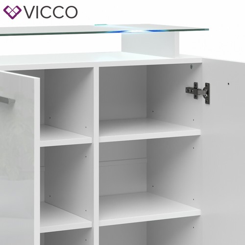 Cassettone Credenza alta Illuminazione LED Ripiano in vetro Asti Bianco Vicco - Foto 6 di 7