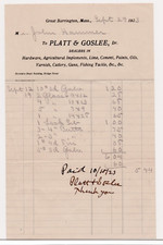 1923 Billhead Platt & Goslee Dealers in Hardware Great Barrington, Mass