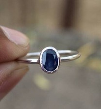 Natural Blue Sapphire Gemstone Simple Promise Ring valentine day gifts