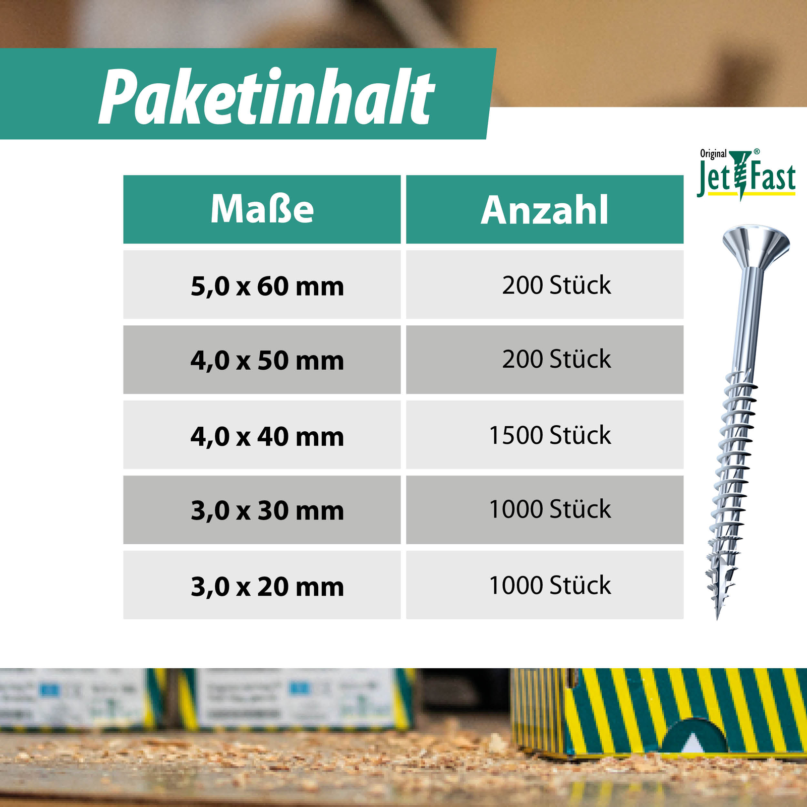 Jet-Fast® Spanplattenschrauben VG TX20 5,0x45 Gelb Verzinkt 200 Stck/Paket