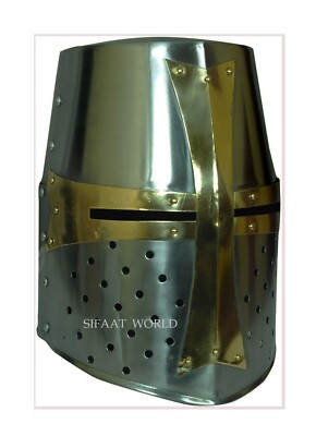 14  Decorative Barrel Brass Helm Crusader Knight Helmet, Perfect Size