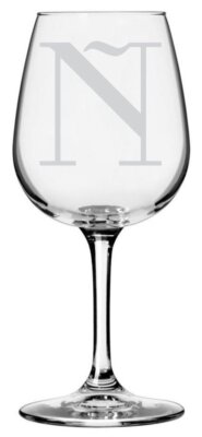 Celtic Etched Monogram Stemmed 12.75oz Wine Glass (Letter N)
