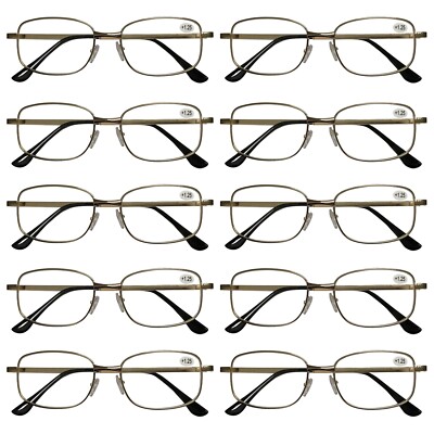 10 PK Square Metal Frame Mens Reading Glasses Classic Readers Fashion Eyeglasses