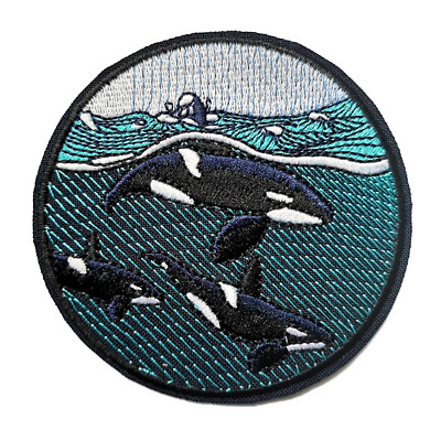 Bestickter Aufnäher Orca Killerwal zum Aufbügeln Meer Ozean Wellen Delfin Wildtiere