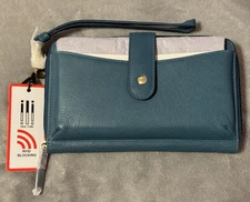NWT ili New York Blue Genuine Leather Phone Wristlet Wallet RFID