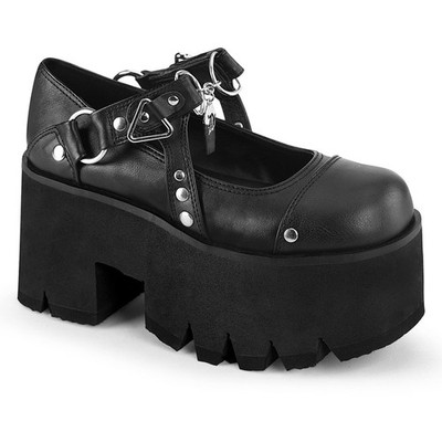 Pleaser Demonia 3 Inch Chunky Heel Cut Out Maryjane Shoes Ashes 33