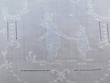 Süßes Vintage flaches Bettlaken Größe blau Hasen Cutwork Stickerei Baumwolle