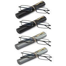 Slim Pen Reading Glasses, 2 Black, 2 Gunmetal 2.00