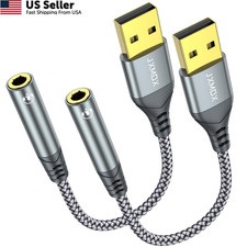 JXMOX USB to 3.5mm Audio Adapter 2-Pack - USB-A 6 inch, 2-Pack