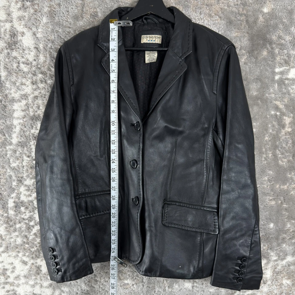 Chaqueta de Cuero Convington Talla M Moto Negra Muescas Manga Larga Botón Exterior Foto 4 de 4