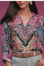 Johnny Was MARLOW Burnout Blouse Paisley Melody Sz XL NWT