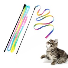 Interactive Cat Wand Toys Interactive Cat Teaser Wand String Ribbon Rainbow