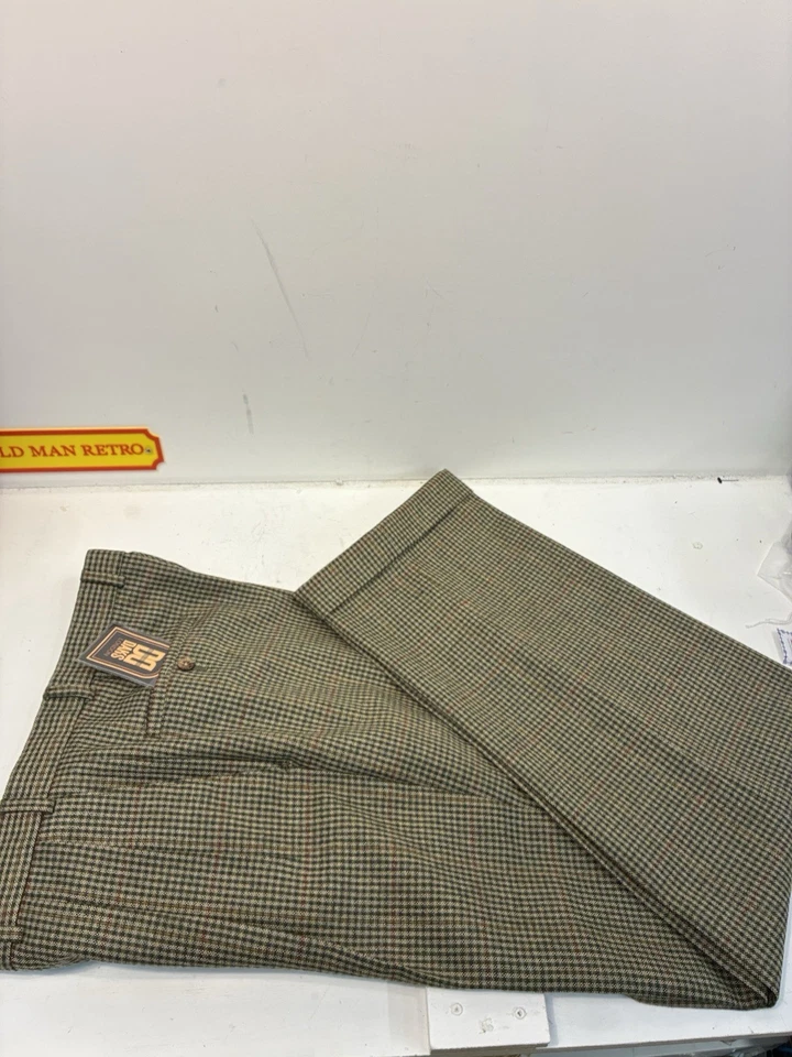 DAKS London Westbury AD шерсти проверить брюки 42R 52R коричневый зеленый твид новый с Ярлыками - Изображение 2 из 4