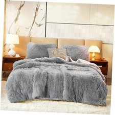 Luxury Faux Fur Shaggy Comforter Set Twin Size, Plush  Twin 68"x86" Grey