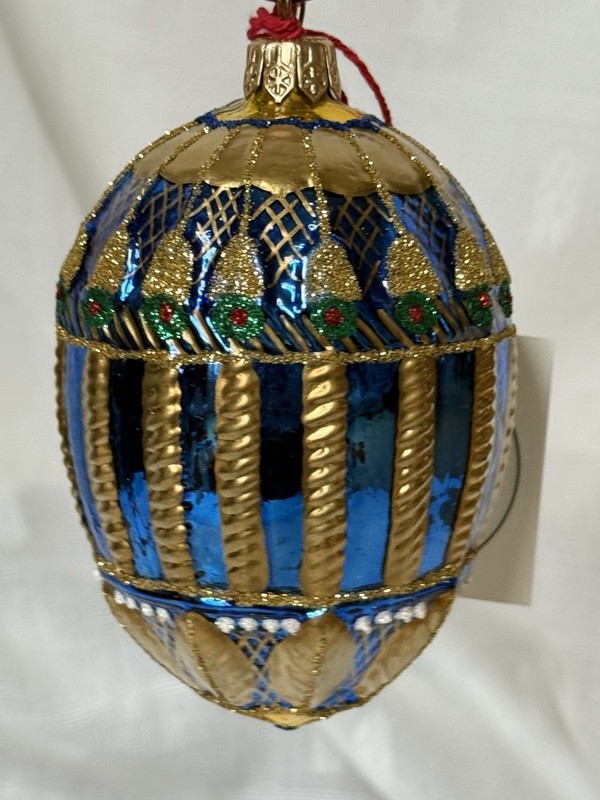 Spode On the Tree Christmas Ornament Blue Gold Egg Glass Original Box