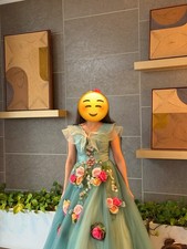Girls Formal Party Green Tulle Dress with Floral Applique, One Size