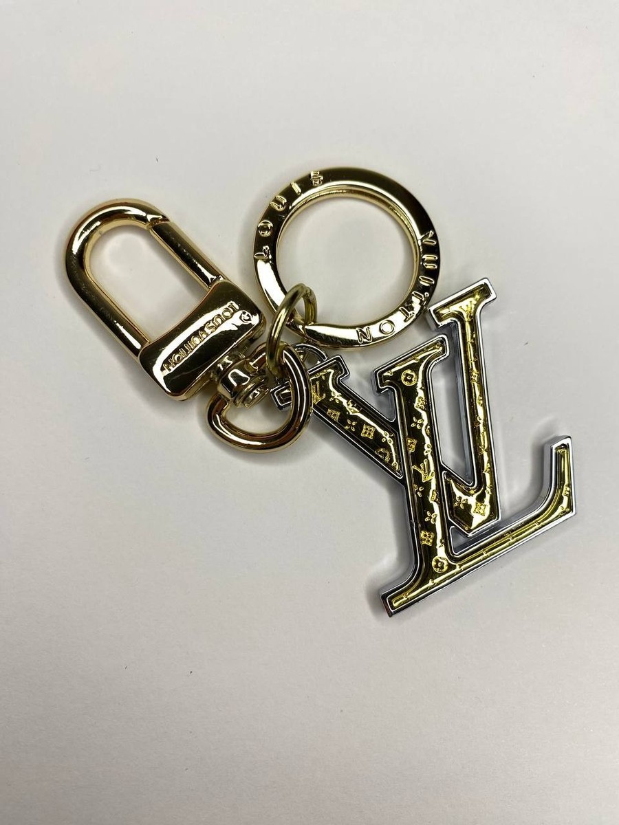 Louis Vuitton LV Keychain Gold Tone Monogram Logo Charm Designer