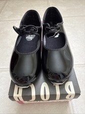 Vintage Bloch Tap Girls size 7.5N Black Patent Dancing Tap Shoes Made In USA