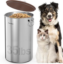 35 Lbs Stainless Steel Dog Food Storage Container Airtight Wooden Lid Ceramic