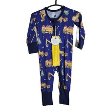 William & Ryan Bamboo Newborn Zippy Pajamas Christmas Construction Trucks Blue