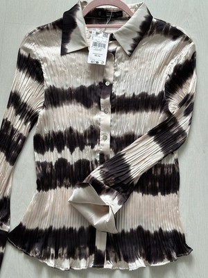 Damen Bluse von Mango Brauntöne Crinkle Stoff Gr. S Neu mit Etikett