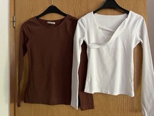 2x Damen langarm Shirt Oberteile Gr. XS weiß braun