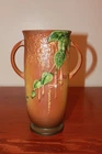 Roseville Fuchsia 900-9 Vase 1930s Double Handle Brown Yellow Matte Glaze