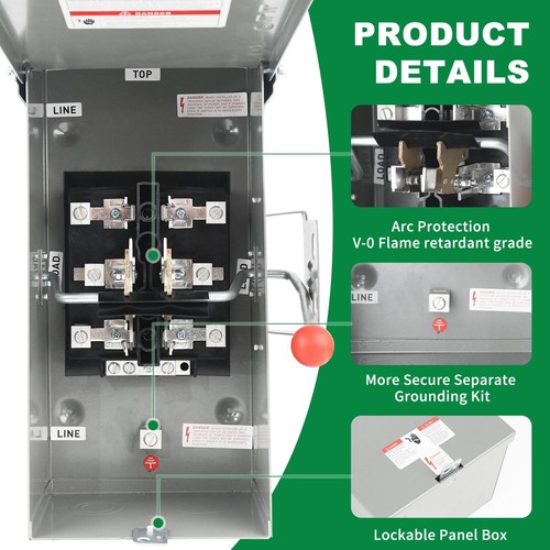 Manual Transfer Switch 100 Amp NEMA 4X, Generator Transfer Switch for Home Ge... - Picture 3 of 7