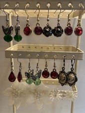 Lot Of 10 Pair Of Christmas Dangle Earrings Pierced Red, Green, White