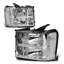 Pair Headlight Assembly Compatible With 07-13 GMC Sierra 1500/07 Chrome Clear