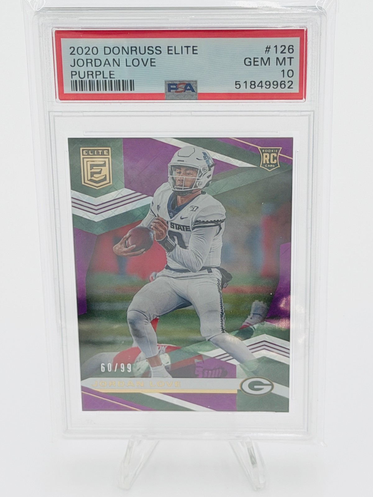 PSA 10 2020 Donruss Elite Purple 126 Jordan Love RC 60/99 Utah State Aggies POP2