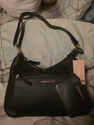 Fiorelli Women's Black Shoulder Bag Zip Closure Coin Purse Gold Hardware Logo