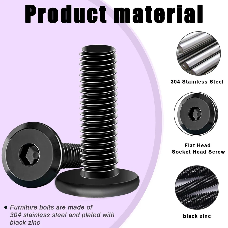 Taiss 25pcs 1/4-20 x 1-1/4" Flat Head Socket Head Screw,Furniture Bolts,Furni... - Image 4 of 4