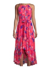 Vince Camuto Pink Coral Floral Printed Chiffon Halter High-Low Dress Size 6P