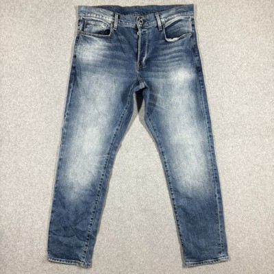 G-Star Raw 3301 Regular Tapered Jeans Mens 32x30 Crazy Wash Stretch Button Fly