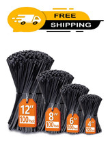 Zip Cable Ties Assorted Sizes 4  6  8  12   Heavy duty Nylon Black UV Resistant