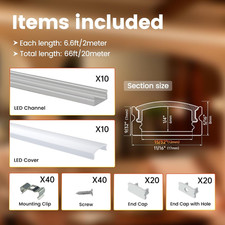 10Pack 6.6FT/2M LED Channel Aluminum U Shape Silver LED Strip Diffuser Channe...