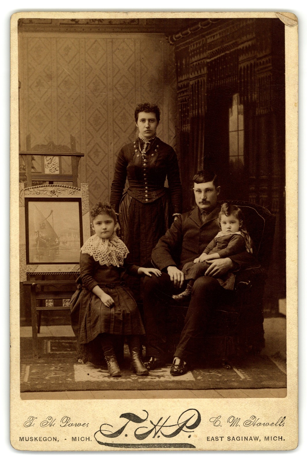 Cabinet Card Circa 1890s J. H. Power Painter With Family Muskegon Michigan