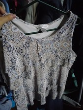 christopher and banks large tiered polyester white brown spots boho top tank