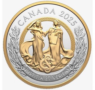 Canada 2025 $20 Allegory of Justice and Truth Fine Gold Plated 1 oz Proof Coin