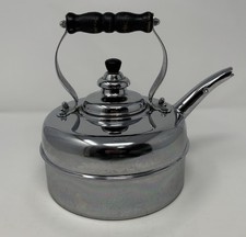 The SIMPLEX Whistling Tea Kettle Solid Copper Chrome England Wood Handle No 3