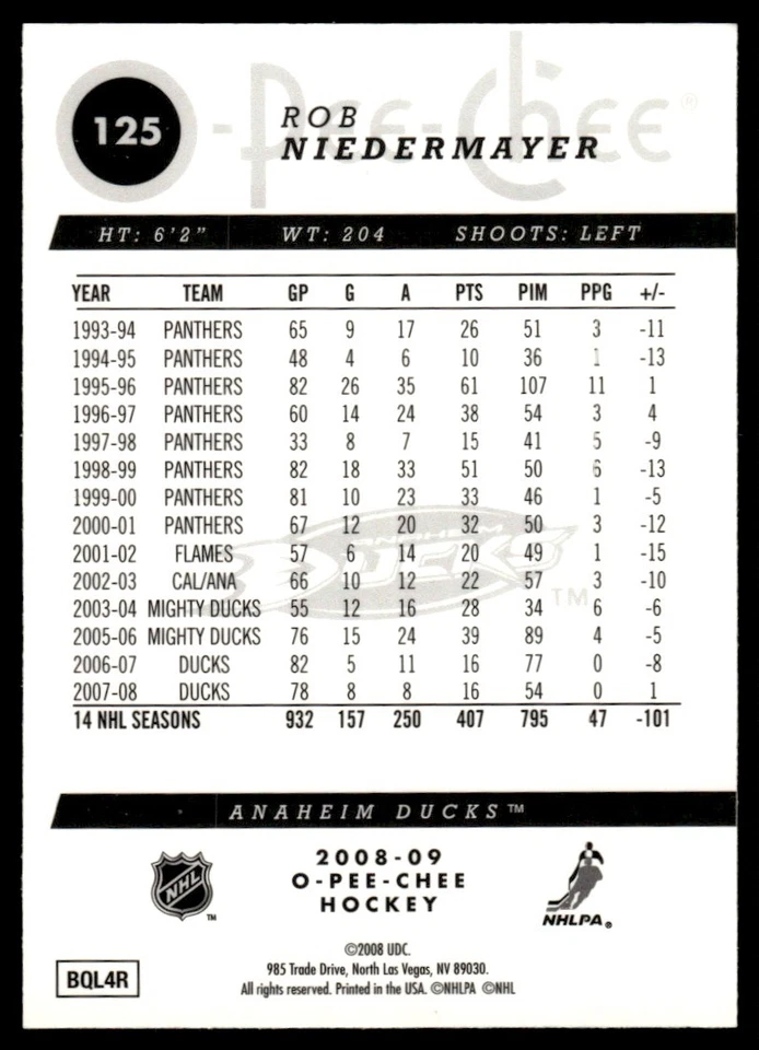 2008-09 O-Pee-Chee Metal Rob Niedermayer Anaheim Ducks #125 - Image 2 of 2