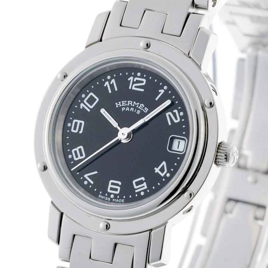 HERMÈS OROLOGIO DA POLSO UOMO HERMES CL4.210 CLIPPER QUARZO NERO QUADRANTE TONDO SWISS MADE