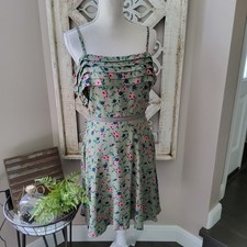 Verte Women's Junior Off Shoulder Fit & Flare Mini Dress in Olive Green Floral