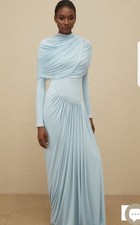 Light Blue Draped Long Sleeve Evening Dress Formal Gown