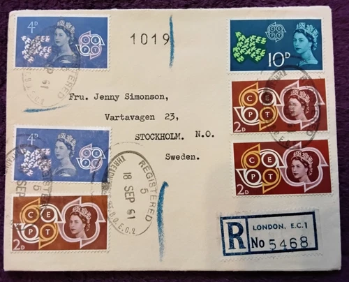 GB 18 SEP 1961 EUROPA CEPT FDC  registered cover from LONDON to STOCKHOLM SWEDEN
